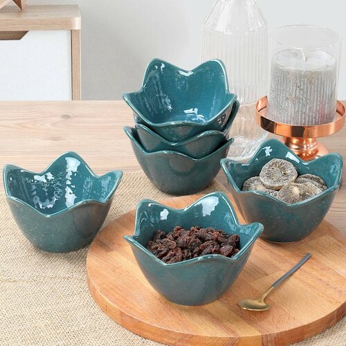 Set mit 6 Keramikschalen Lotus 11,8 cm, türkis