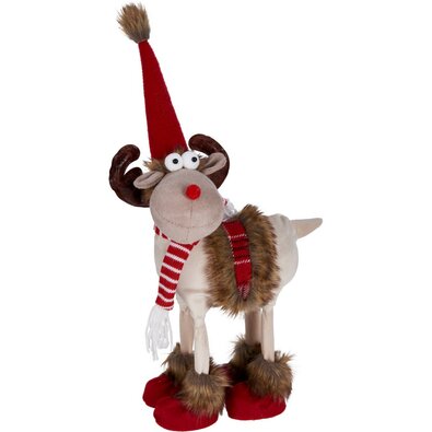 Vánoční dekorace Sobík s červeno-bílou šálou, 23x15x37 cm