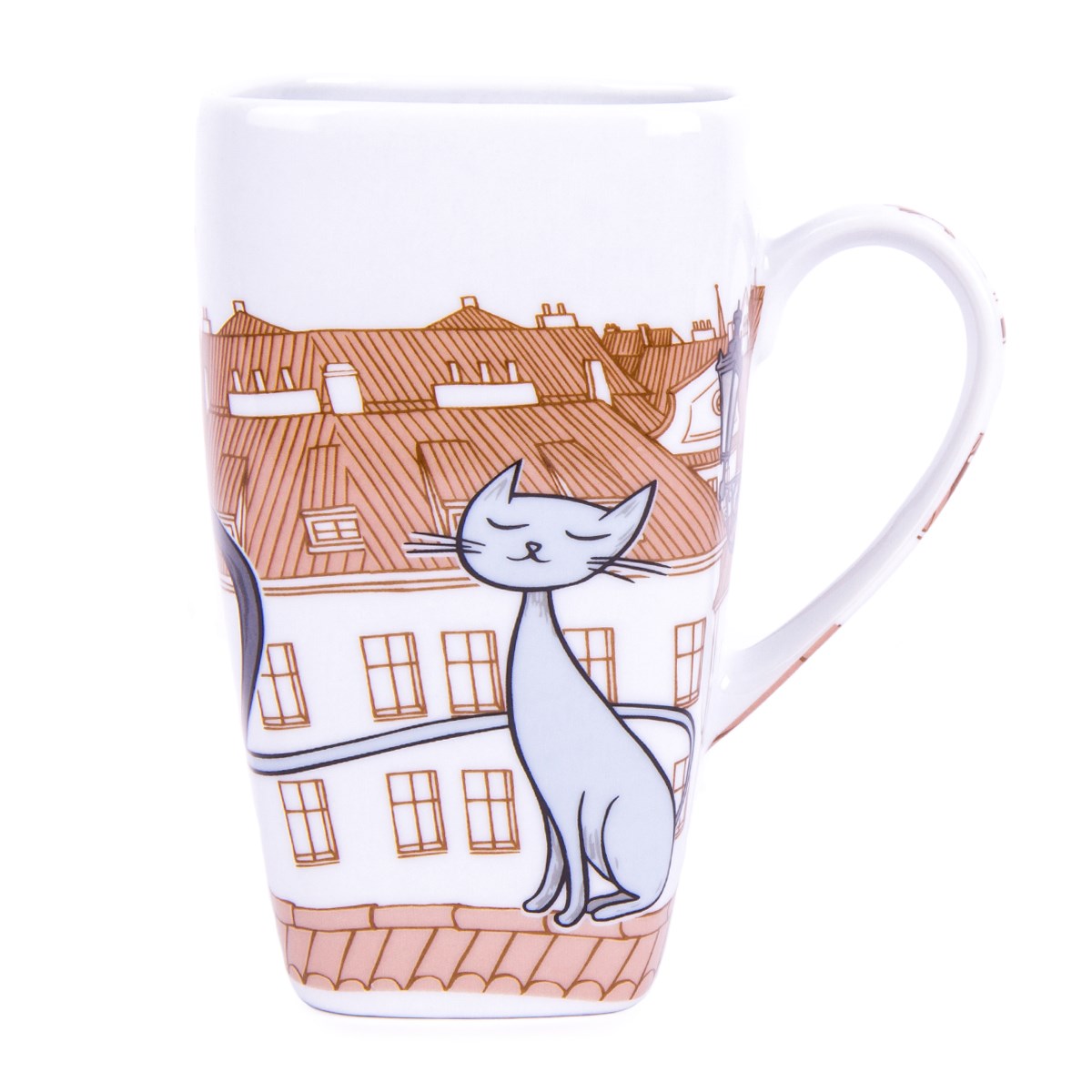 Hrnček hranatý s lyžičkou Mačky v meste 600 ml