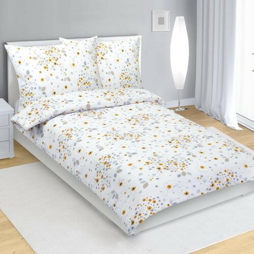 Bellatex Крепова постільна білизна Квіти сірий, жовтий, 140 x 200 см, 70 x 90 см