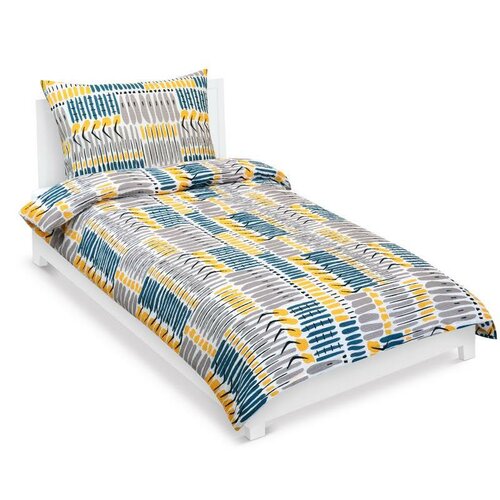 Bellatex Pościel z kory Paski czarny, niebieski, żółty, 140 x 200 cm, 70 x 90 cm