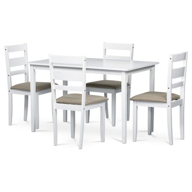 Set de masă din lemn masiv cu 4 scaune, 120 x 75 x75 cm, alb