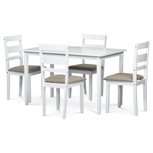 Set de sufragerie din lemn masiv cu 4 scaune,  120x 75 x 75 cm, alb