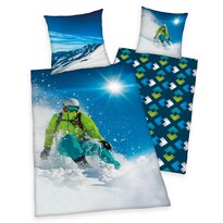 Lenjerie de pat din bumbac Skiing, 140 x 200 cm, 70 x 90 cm