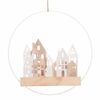 Házak kör alakban függő LED dekoráció fehér, 28 cm átmérő