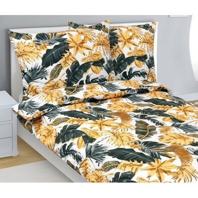 Bellatex Pościel bawełniana Liście palmowe złoty,140 x 200 cm, 70 x 90 cm