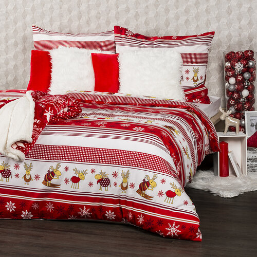 4Home Різдвяна бавовняна постільна білизна Олені, 160 x 200 см, 70 x 80 см