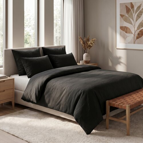 Kvalitex Lenjerie de pat din bumbac, negru, 140 x 200 cm, 70 x 90 cm
