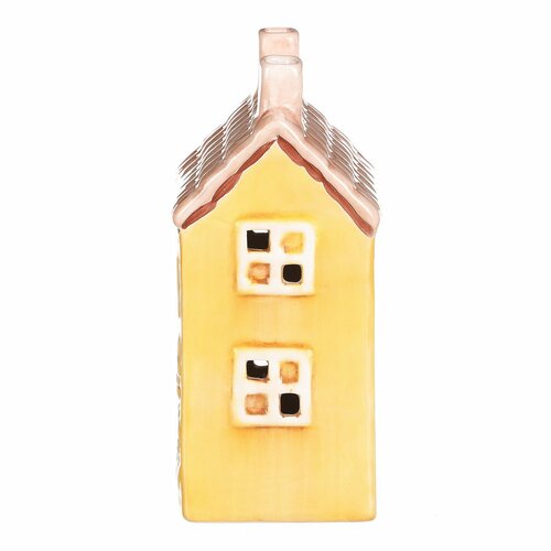 Căsuță din ceramică cu LED, 11 x 7 x 16 cm,primăvară, galbenă