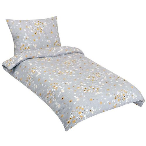 Bellatex Pościel z kory Kwiatek szary, 140 x 200 cm, 70 x 90 cm