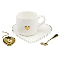 Florina Heart csésze csészealjjal kanállal és szűrővel ajándékcsomagolásban, 320 ml