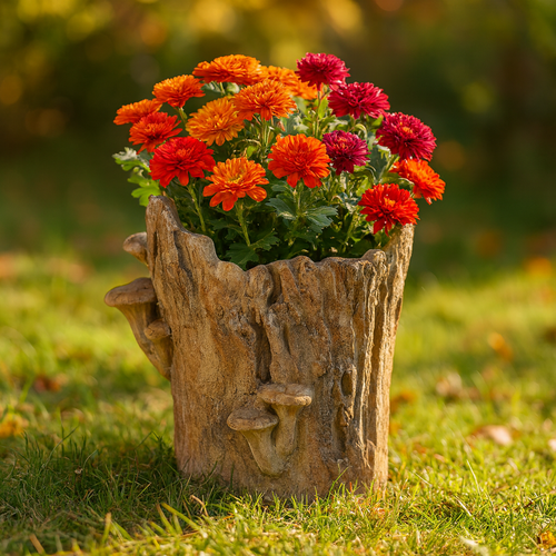 Suport din beton - ciot cu ciuperci, 20 x 18 x 18 cm