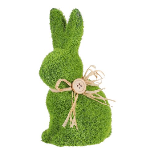 Iepure din ceramică cu pluș verde și fundiță, 10 x 8 x 17 cm