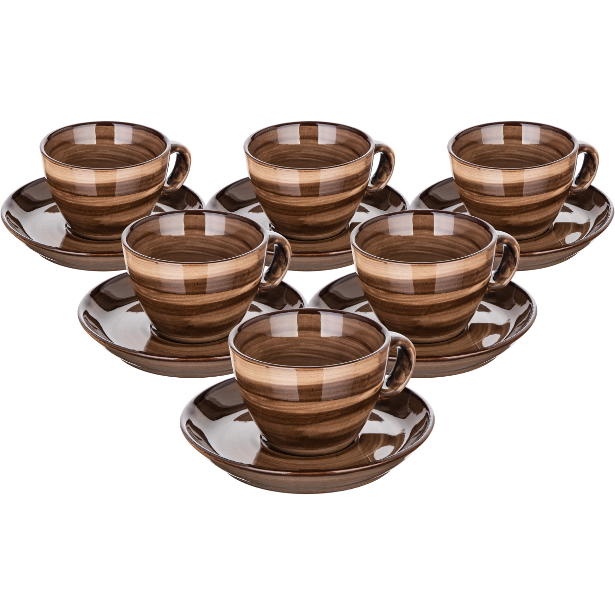 Set de 6 cești și farfurii Banquet PALAS, 90 ml, maro