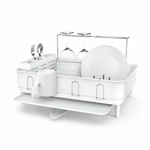 Simplehuman Сушарка для посуду зі сталевою рамкою для склянок, біла
