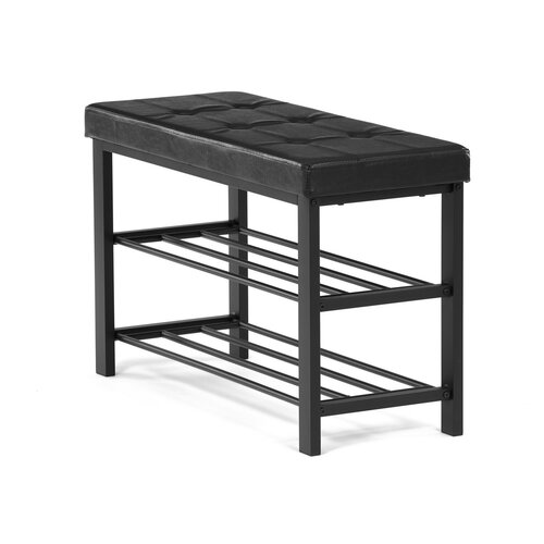 Suport pentru pantofi cu scaun, negru