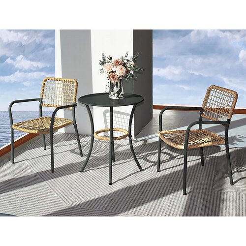 Zestaw balkonowy Autronic 1+2, metal, polyratan, naturalny, AZ-L1103 NAT