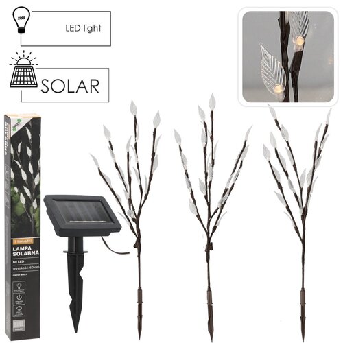 Lampa solarna z trzema ramionami, 60 diod LED,ciepła biel, 60 cm