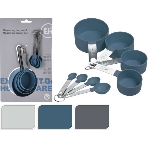 Komplet merilnih skodelic in žličk, 8 kosov, siva