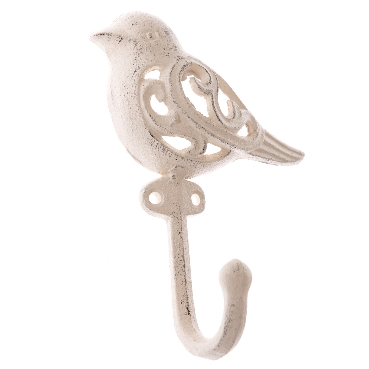 Żeliwny wieszak Bird biały, 15 x 11 cm