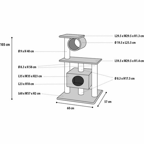 Flamingo Kratzbaum für Katzen LEONTINE beige, 60 x 57 x 103 cm