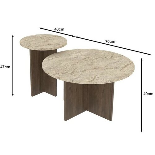 Măsuță de cafea Asha Double - Travertine, Walnut