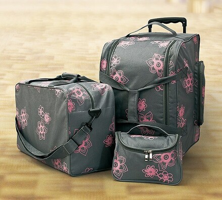 Sada cestovných tašiek na kolieskách + kosmetická , ružová + sivá