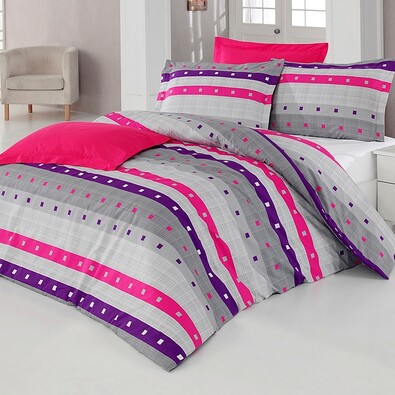 Lenjerie pat 2 pers. Geometric, bumbac, 220 x 200 cm, 2 buc. 70 x 90 cm