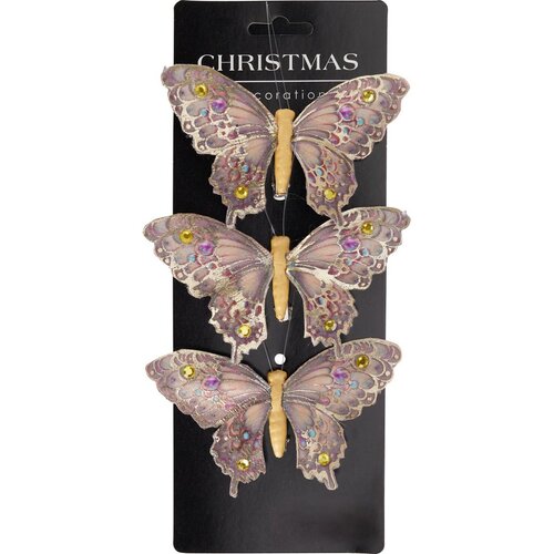 Set de decorațiuni de Crăciun Fluturi, auriu,12x8x2cm, cu clemă, SET DE 3 PIESE