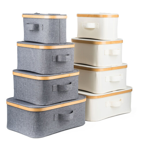 Úložný box G21 40 x 30 x 15 cm, bambusový s víkem, šedý