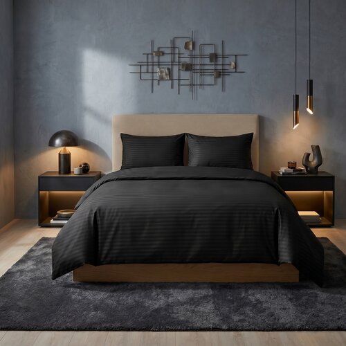 Kvalitex Saténové povlečení Stripe černá, 140 x 220 cm, 70 x 90 cm