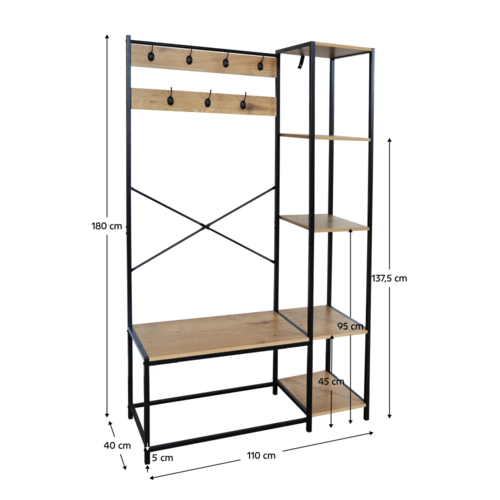 BERDY akasztó polcokkal, tölgyfa