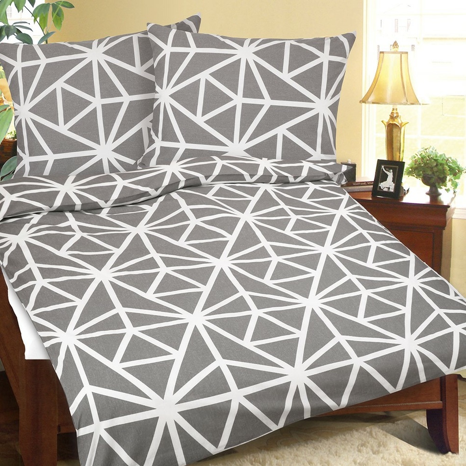 Bellatex Krepové povlečení Geometrie šedobílá, 140 x 220 cn, 70 x 90 cm, 140 x 220 cm, 70 x 90 cm