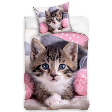 Bavlnené posteľné prádlo Malé mačiatko sloptičkami, 140 x 200 cm, 70 x 90 cm