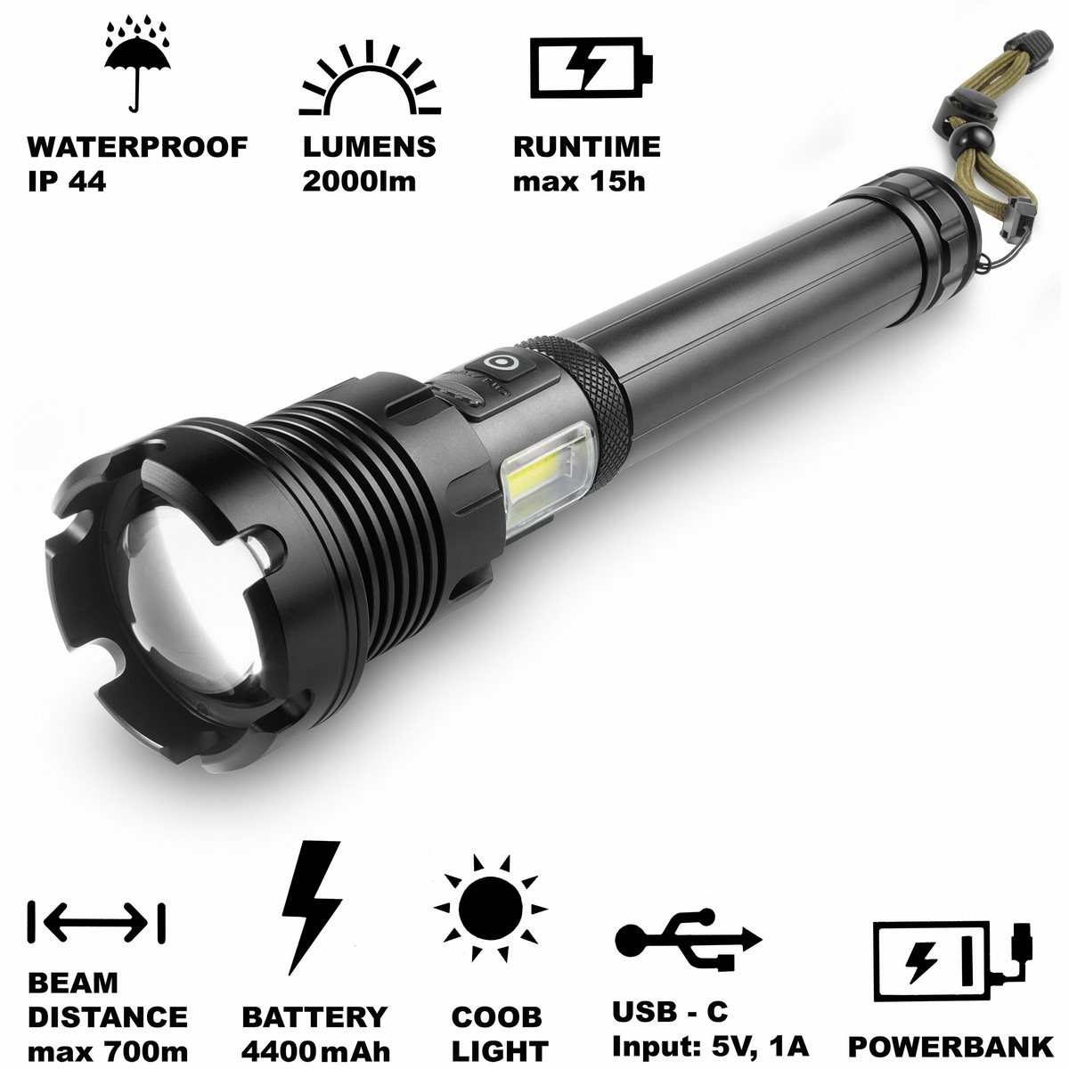 Levně Retlux RLP 401 Taktická ruční nabíjecí LED svítilna, dosvit 800 m, výdrž 15 h