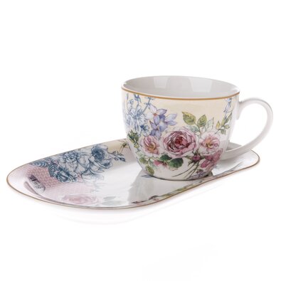 Porcelanový hrnek s podnosom Roses, 445 ml