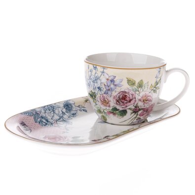 Porcelanowy kubek z tacą Roses, 445  ml