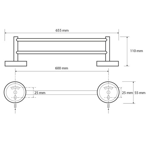 SAPHO XR423 X-Round E suport dublu pentru prosoape65 cm, argintiu