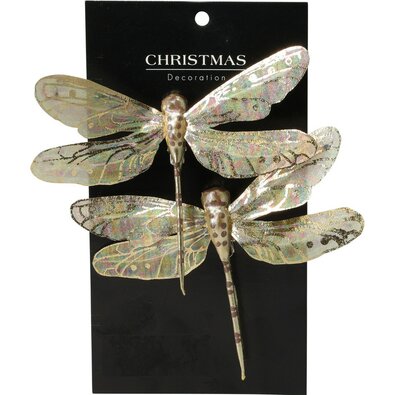 Komplet božičnih okraskov Dragonfly gold, 13,5 cm,2 kos