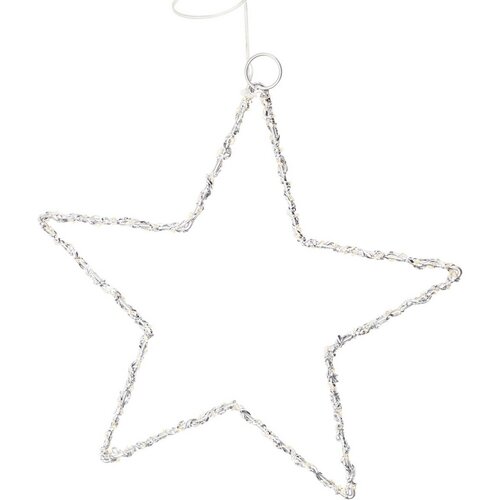 Decorație de Crăciun luminoasă Stea, 30 cm,argintie, LED alb cald, cu baterii