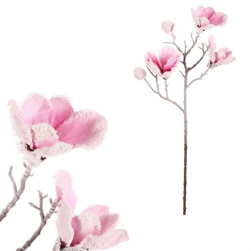 Set de magnolii artificiale tăiate, 2 bucăți, rozcu petale delicate, 65 cm