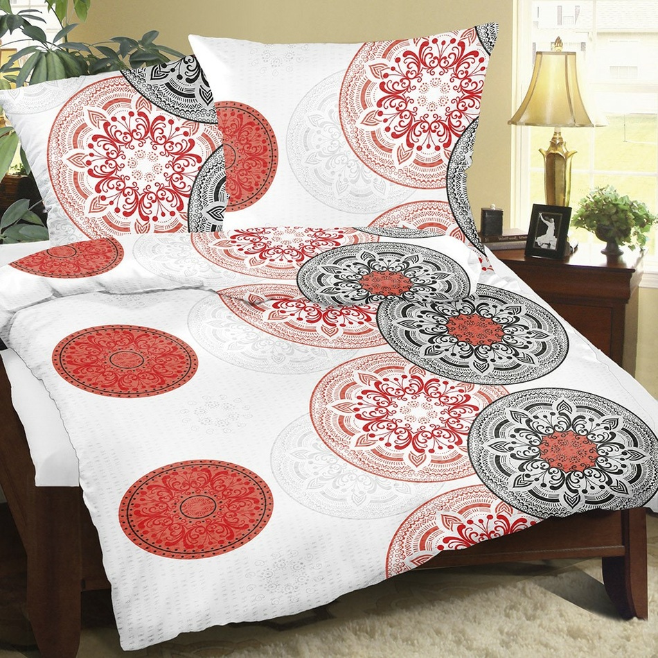 Bellatex Krepové povlečení Mandala červená, 140 x 220 cm, 70 x 90 cm