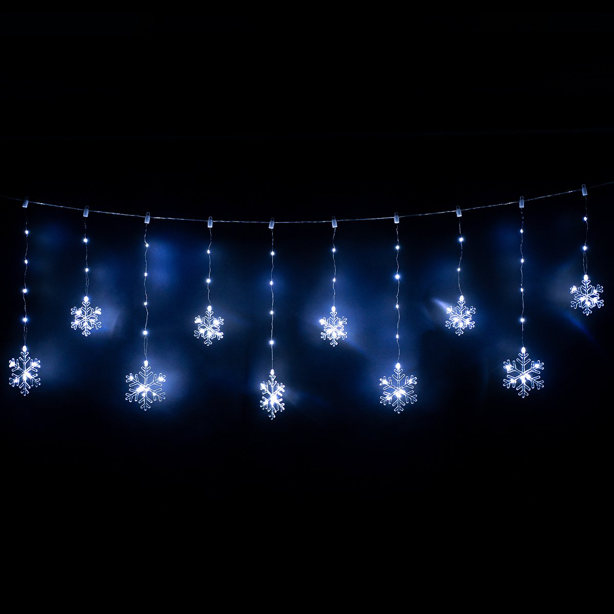 Kurtyna świetlna zewnętrzna Snowflakes, 200 x 60 cm, LED zimna biała timer, 8 funkcji, na baterie, 200 cm