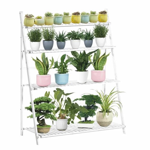 Suport de flori din bambus Nepel Tip 2 alb , 70 x40 x 122 cm
