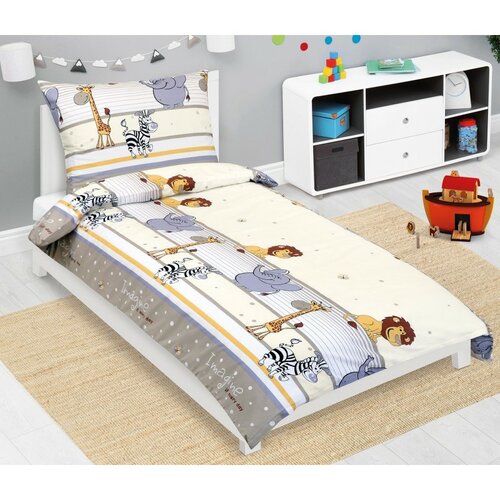 Bellatex Дитяча бавовняна постільна білизна Junior Safari бежева, 140 x 200, 70 x 90 см