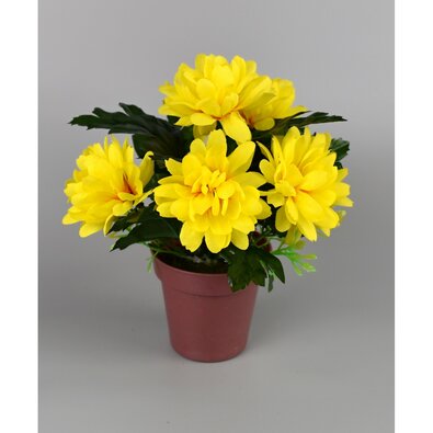 Umělá květina Chrysantéma v květináči 16 cm, žlutá