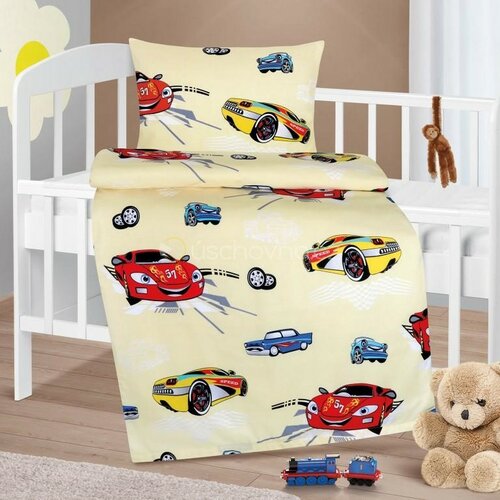 Bellatex otroška bombažna posteljnina Agáta RacingCars rumena, 90 x 135 cm, 45 x 60 cm