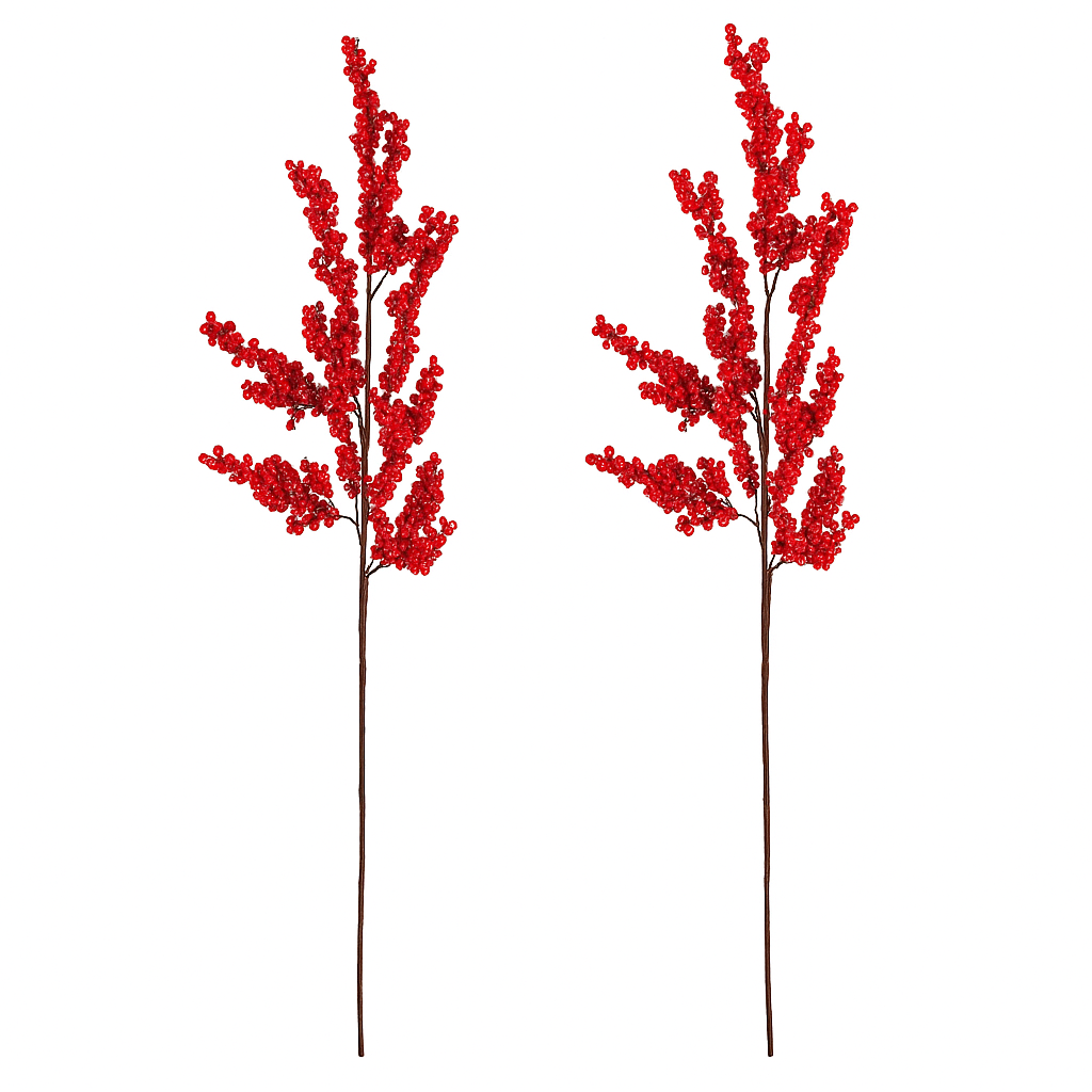 Zestaw sztucznych gałązek Czerwone drobne jagody, 2 szt., 70 cm