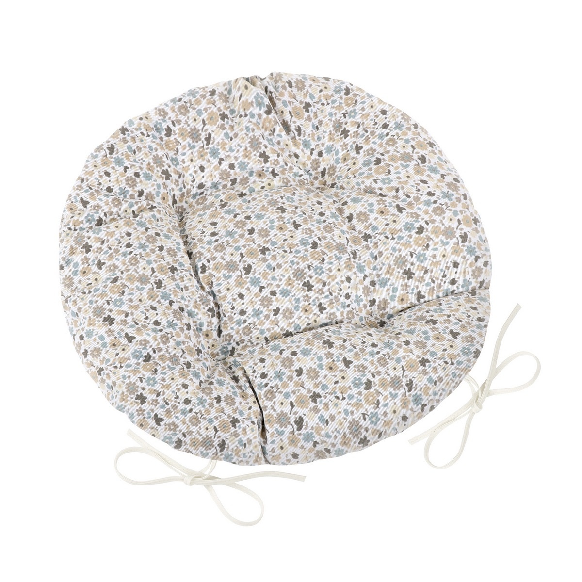 Bellatex Siedzisko EMA okrągłe pikowane Kwiatek beżowo-niebieski, 40 cm