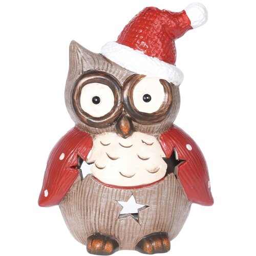Świecznik na świeczkę tea light Christmas owl dots, 10 x 14 cm